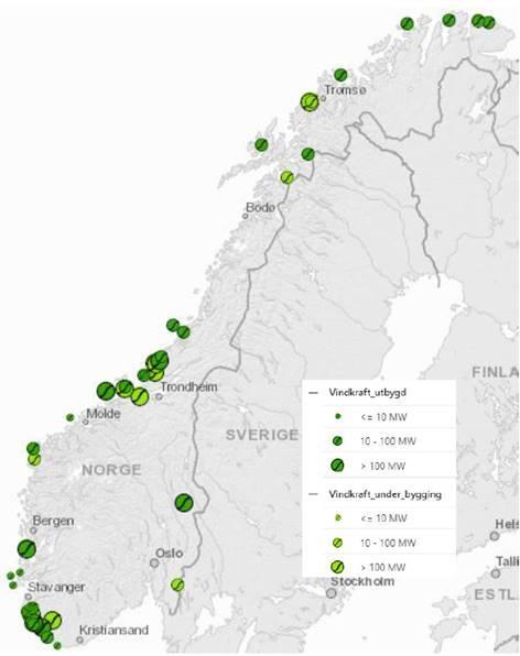 En vindturbin som ble produsert i 2012 produserer ca. 7 GWh i året, mens en typisk vindturbin som ble satt i drift i Norge i 2019 produserer 14 GWh. 14 GWh tilsvarer forbruket til ca. 700 husstander.