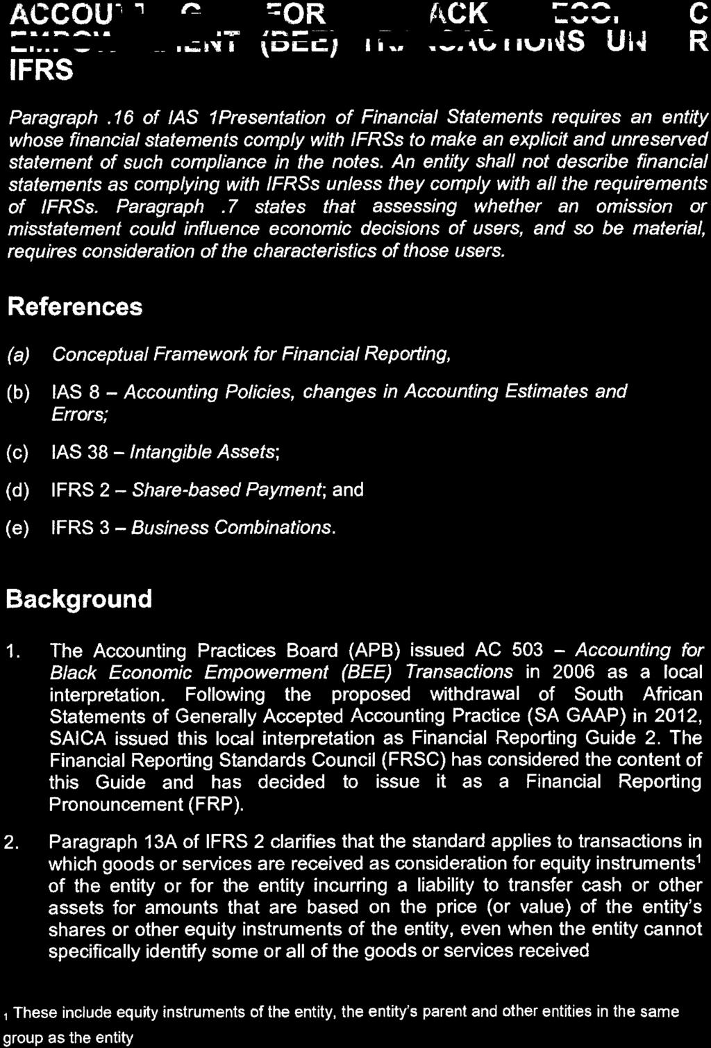 62 No. 41338 GOVERNMENT GAZETTE, 18 DECEMBER 2017 FRP 2 ACCOUNTING FOR BLACK ECONOMIC EMPOWERMENT (BEE) AlrCOU ; irbtlf N ring R.. E..!. a.... 1-nnIrot,WERMF".. `... IFRS s.