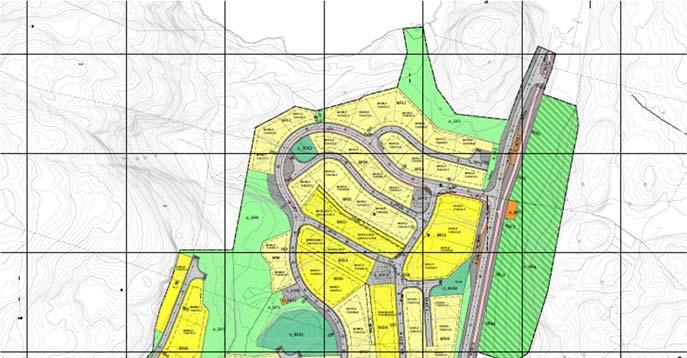 Planforslag Nye boliger strekker seg fra den nye hovedvegen i øst og oppover skråningen mot vest. I vest ligger store tilstøtende rekreasjonsområder som er regulert til skogbruk og LNF-område.