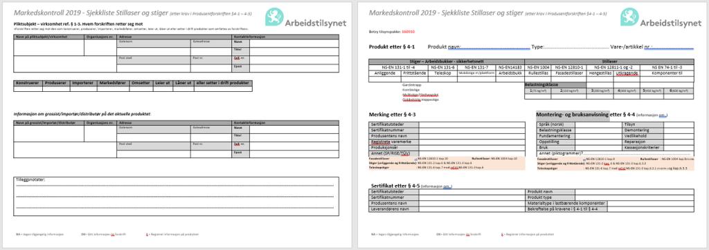 Markedskontroll stillaser og stiger 2019 Produkter kontrollert etter krav i produsentforskriftens kapittel 4 av 01.07.