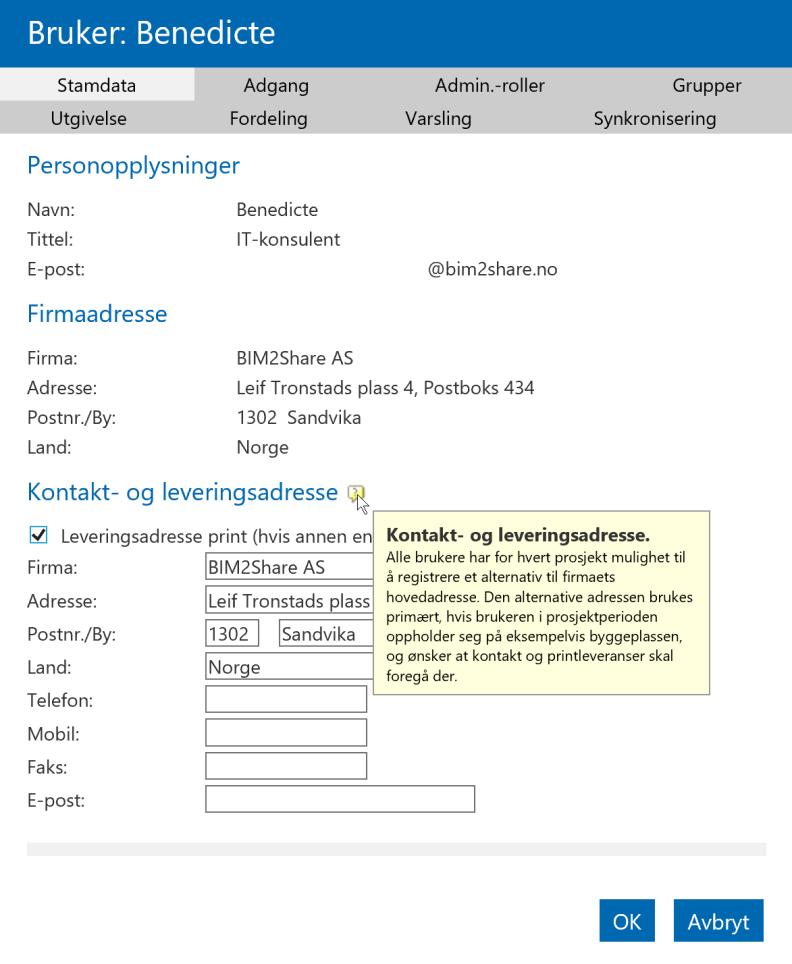 BIM2Share AS Byggeweb Prosjekt Side 27/35 Hvis det i Byggeweb er opprettet en bruker med denne e-posten huker du av foran navnet, og klikker «OK».