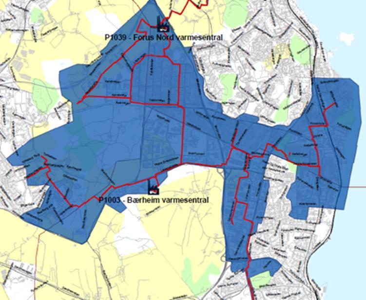 Figur 22. Konsesjonsområde for fjernvarme Virkemiddel 2: Redusere energibehovet Kommunene har ikke anledning til å avvike krav til bygg fra gjeldende TEK.