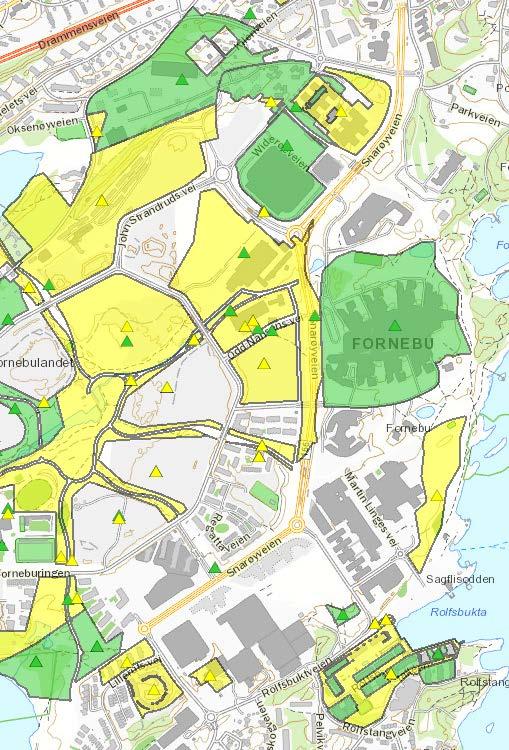 Side: 13 av 30 I Figur 2 er det vist kart over forurenset grunn på Fornebu. Områder vist med gult angir påvirkningsgrad 2 - Akseptabel forurensning med dagens areal- og resipientbruk.