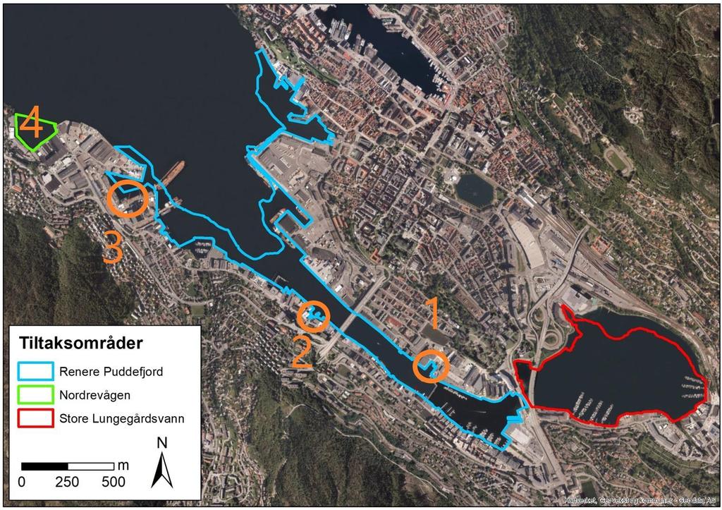 Hovedprosjektet indre Puddefjord Renere havn Bergen Bergen kommune, Bergen havn, Cowi, Fylkesmannen Renere Puddefjord Bergen kommunes prosjektgruppe for Puddefjordsprosjektet Fire "prioriterte