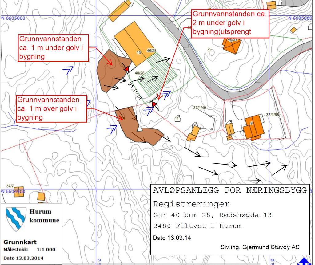 Gnr. 40, bnr. 28 i Hurum kommune Vedlegg: C Dokumentasjon av rensegrad og beskrivelse av anlegg Det er gjennomført befaring og grunnundersøkelse på gnr.28, bnr.14 fnr.