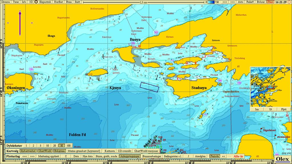 Figur 2.1.2. Topografisk kart (nordlig orientering) med tiltenkt anleggsramme av lokaliteten sentralt i kartet. Kartdatum WGS84. 50 meters koter.