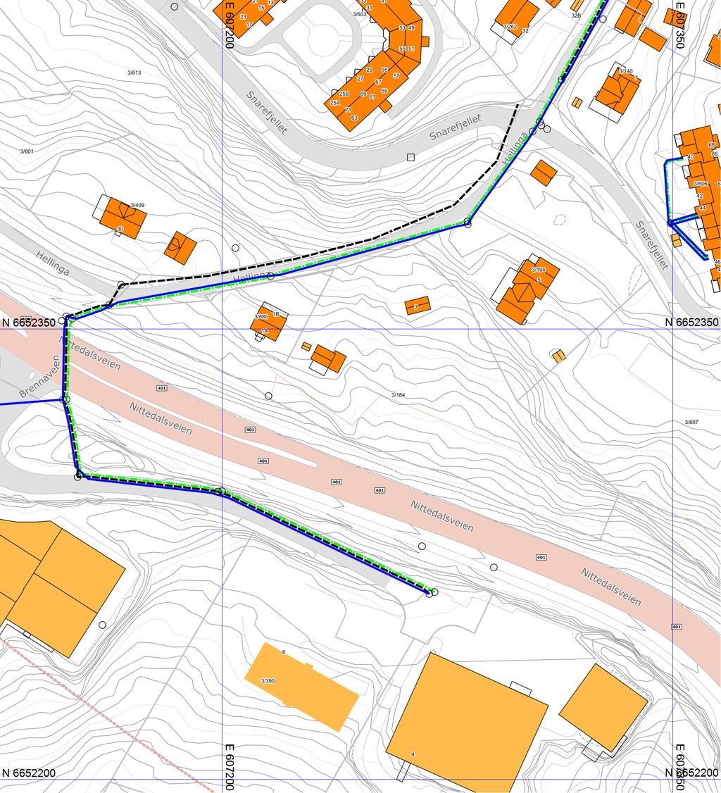 Ledningskart Nittedal kommune Eiendom: Adresse: Dato: Målestokk: 3/184 Hellinga 3 13.11.