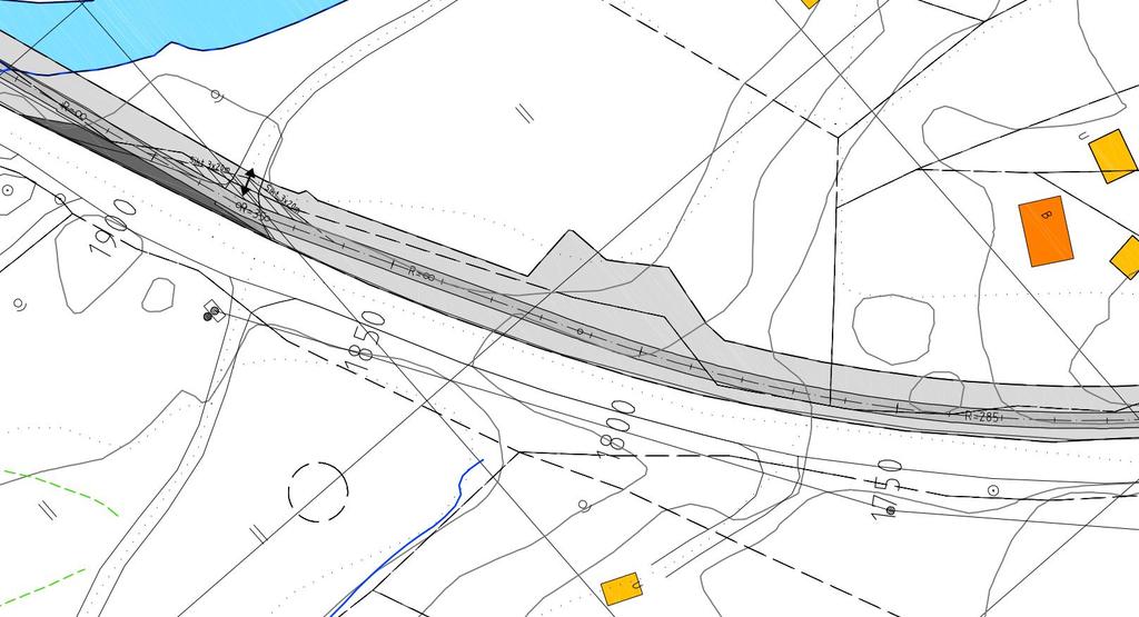 Gang- /sykkelvei er regulert inn på nordsiden av Fv420. Figur 15 Reguleringsplan gang-/sykkelvei Kjerlingland Dalane, utsnitt ved Fjelldal.