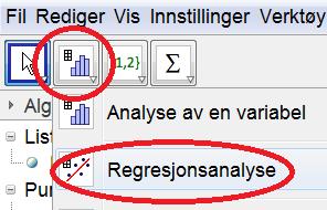 Så velger vi regresjonsanalyse: