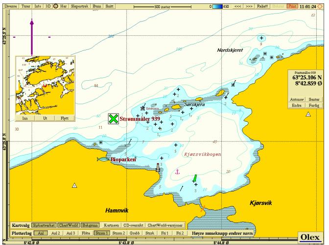 4.3.3 Kystlab 2008 På oppdrag for Atlantic Cod Farms AS utførte Kystlab strømmåling utenfor østre del av Tjeldbergodden i tidsrommet 10.2-26.3.2008 (Figur 14).