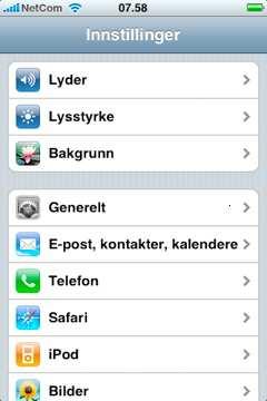 Sette opp iphone mot IMAP Gå inn på