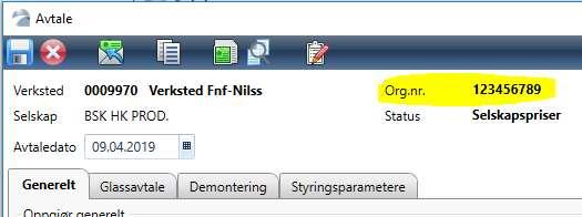 Vising av verkstedets org. nr.