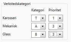 Hvis Oppdragstype Maskinskade eller Glass, sendes Kategori = T for Karosseri, i webservice.