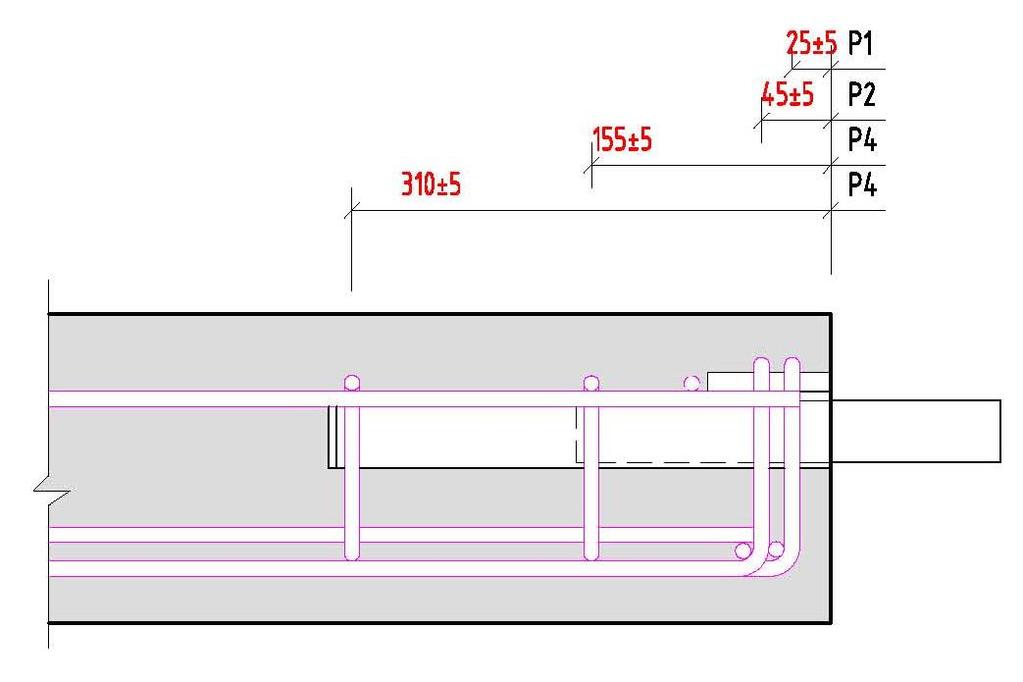 Toleranser på plassering av forankringsbøyler: Figur 4: Toleranser på plassering av forankringsarmering P1, P2 og P4.