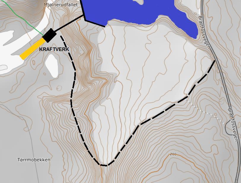 Det er to alternative trasser for ned graving av 22kV-jordkabel, alternativ 1 er skissert med grønt og alternativ 2 er