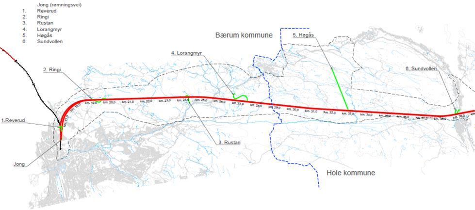2 av 49 SAMMENDRAG Bakgrunn omfatter en ca. 23 km lang jernbanetunnel mellom Jong i Bærum til Sundvollen i Hole.