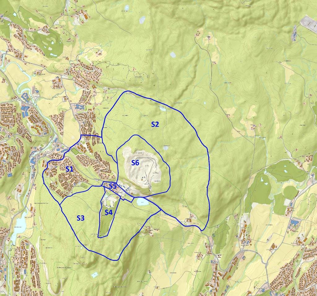 5.3.2 Inndeling i delområder Influensområdet er inndelt i følgende delområder: S1 Helset-Toppenhaug (tettbygd område) S2 Bærumsmarka (naturområde) S3 Nordre Kolsås (naturområde) S4 Kolsåsbakken