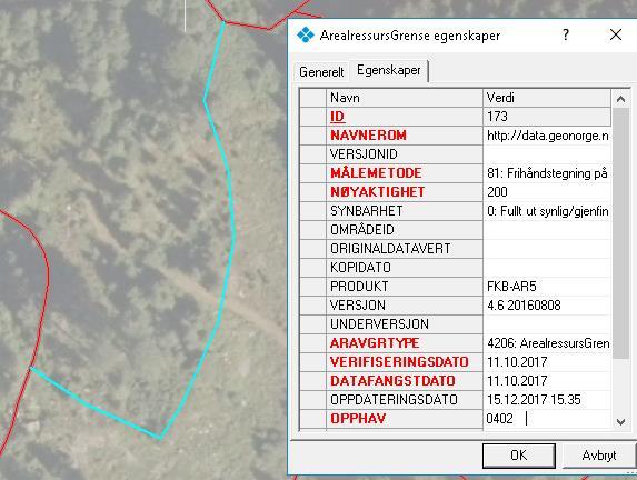 Derfor kan du ikke bruke målemetode 45. Du legger inn Datafangstdato og Verifiseringsdato lik 11.10.2017 fordi det var da du var i felt.