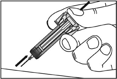 Slik bruker du Ziextenzo ferdigfylt sprøyte 1 Trekk nålehetten forsiktig rett av. Det kan hende du ser en dråpe med oppløsning ytterst på nålen. Det er normalt.