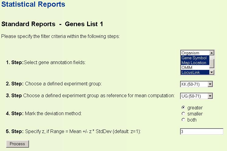 Expression Analysis Several statistical reports used for analysis entry