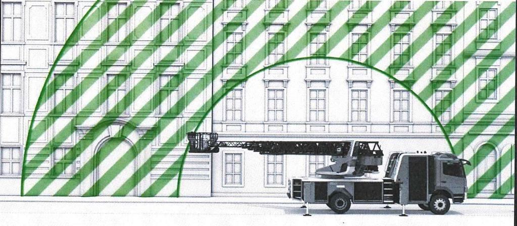 Fig. 5 8. Oppstillingsplass skal være minimum 3,0 m. fra fasade/utstikkende bygningsdel. Dette for å sikre nødvendig manøvreringsrom for høyderedskap. 9. Oppstillingsplass skal være minimum 7,0 m.