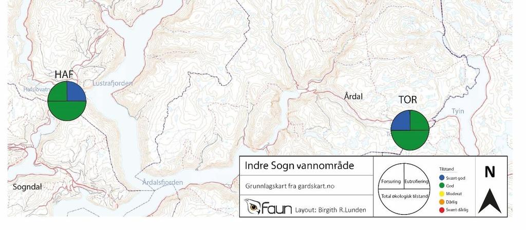 5.3 Oppsummering, Indre Sogn vannområde. Figur 11 oppsummerer endelig økologisk tilstand i 2018 for de to undersøkte innsjøene i Indre Sogn vannområde.