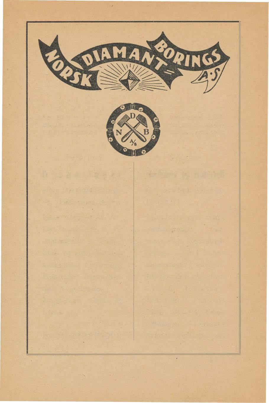 ETABLERT 1914 D i s p. B e r g i n g e n i ør J. HELVERSCHOU Dronningensgt. 2, Oslo Telegramadr.: Diabor Telefoner: 1256,4, 27417 Utfører: Dypboringer efter Diamantboringsog Stålsandmethoden. Diam.: tl/z-61/z".