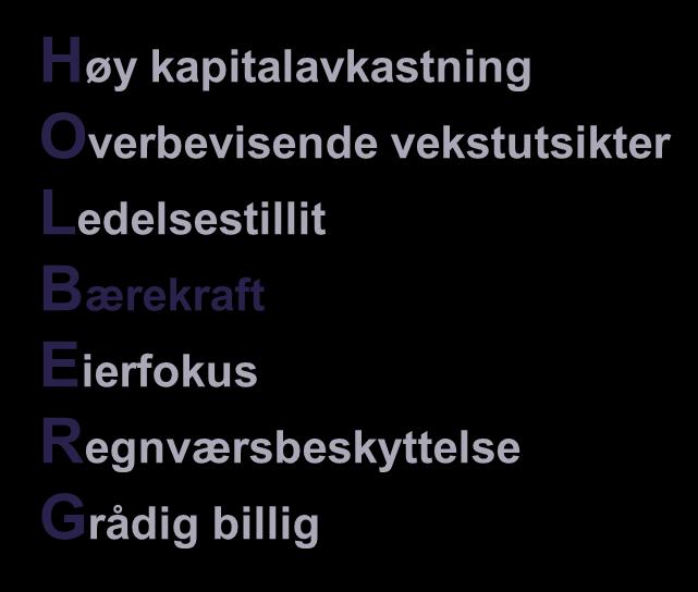 Bærekraft HOLBERG Vi søker å investere i selskaper med fokus på langsiktig verdiskapning tuftet på en bærekraftig forretningsmodell.