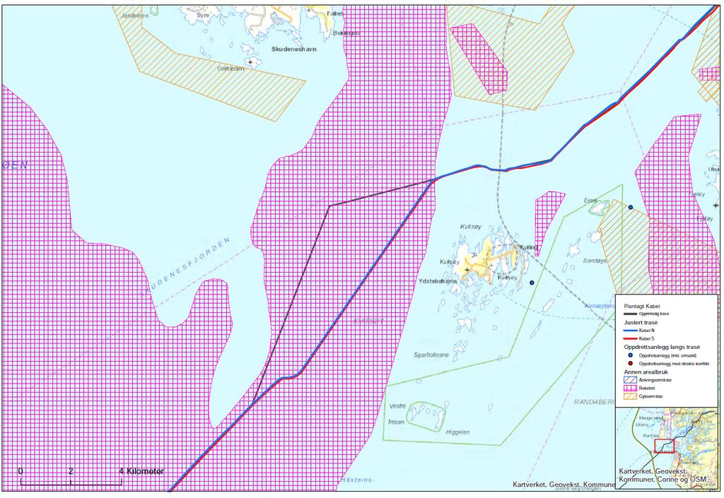 Side 4 vil den nye traseen gi en bedre løsning, ettersom traseene blir kortere og det gir bedre krysning med Europipe II. Figur 1: Traséjustering vest for Kvitsøy.