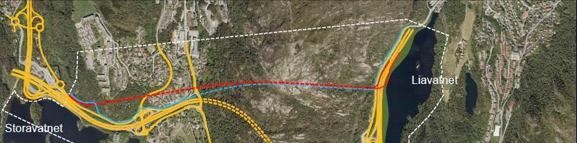 Busstraseen via tunnelen blir ca. 800 meter kortere. Veg: Dagens rv. 555 opprettholdes for biltrafikk. Vestvendte ramper i Olsvikkrysset fjernes av hensyn til kapasitet og trafikksikkerhet.