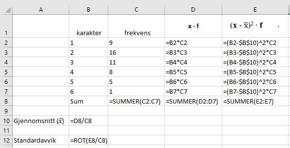 Oppgave 11 Bruk Excel til å finne gjennomsnitt og standardavvik for tallmaterialet i oppgave 8 og 9. 4.
