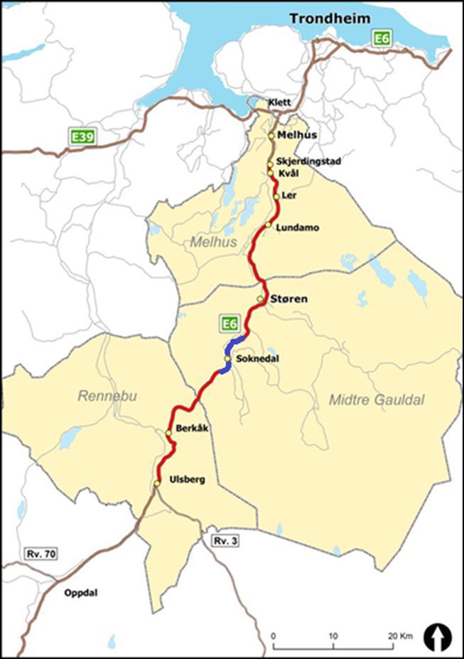 E6 Soknedal - Oversikt prosjektomfang Status fremdrift Signert kontrakt med AF gruppen 1/8-2017 Oppstart anleggsarbeid sept 2017 Delfrist 1 - Klart for trafikkpåsetting av E6 høsten 2020.