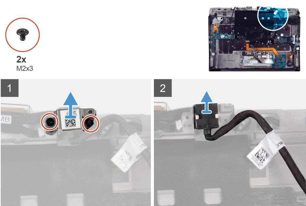 2. Sett inn høyre I/O-kort. (gjelder bare når styreplatekabelen er skiftet ut) 3. Sett inn batteriet. 4. Sett på bakre I/O-deksel. 5. Sett inn 2230 SSD-disken. (hvis dette er aktuelt) 6.