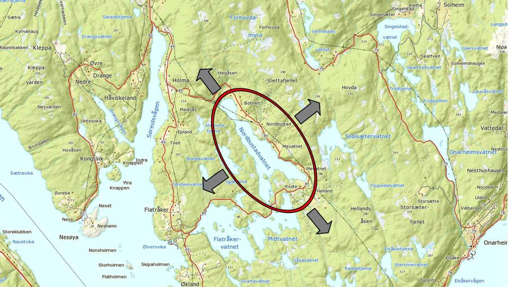 NORDBUSTADVATNET - FLATRÅKERVATNET Kring Nordbustadvatnet-Flatråkervatnet sørvest på Tysnes er det mykje beiteskadar på innmark som er forårsaka av grågås.