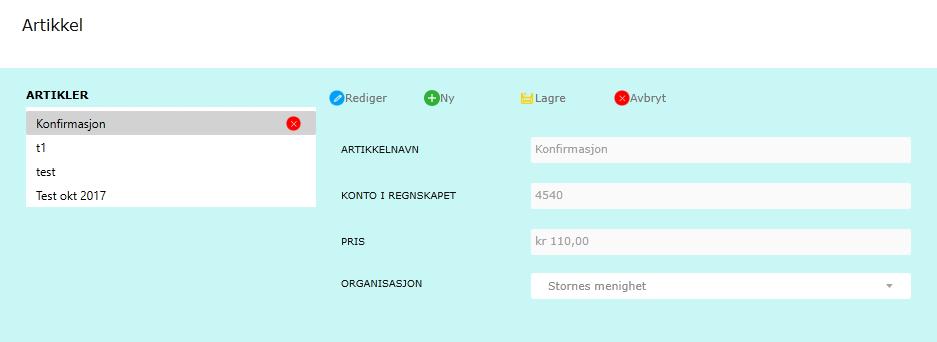 2. Registrering av artikkel (produkt) Første steg når en tar i bruk betalingsløsningen er å registrere de ulike «produktene»/artiklene som en skal ta betalt for.