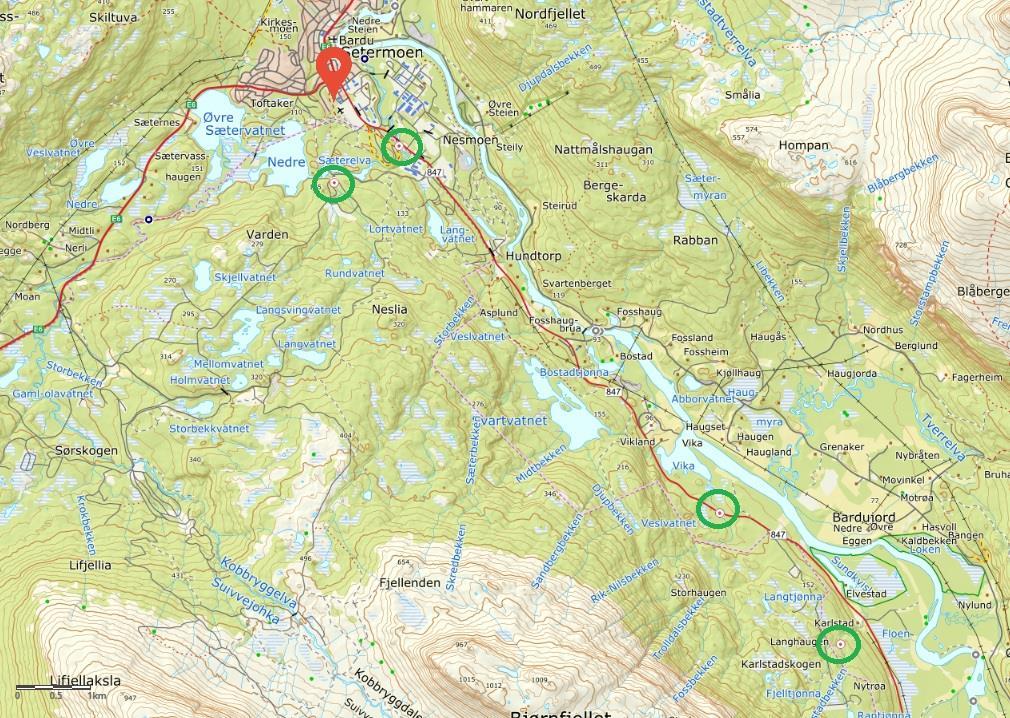 Setermoen Vannovervåking siden 1998 6 overvåkingstasjoner lagt ut i vannmiljødata basen