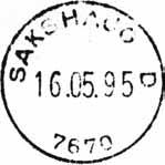 Stempel nr. 9 Type: I22N Fra gravør 22.05.1973 SAKSHAUG Innsendt Registrert brukt fra 12-5-78 FH til 14-2-97 TK Stempel nr. 10 Type: I25N Utsendt SAKSHAUG D Innsendt Registrert brukt fra 16.05.95 FH til 13.