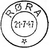 1947 Stempel nr. 6 Type: I22 Fra gravør 09.05.1957 RØRA Innsendt Registrert brukt fra 20-2-58 TK til 19-12-70 TK Stempel nr.