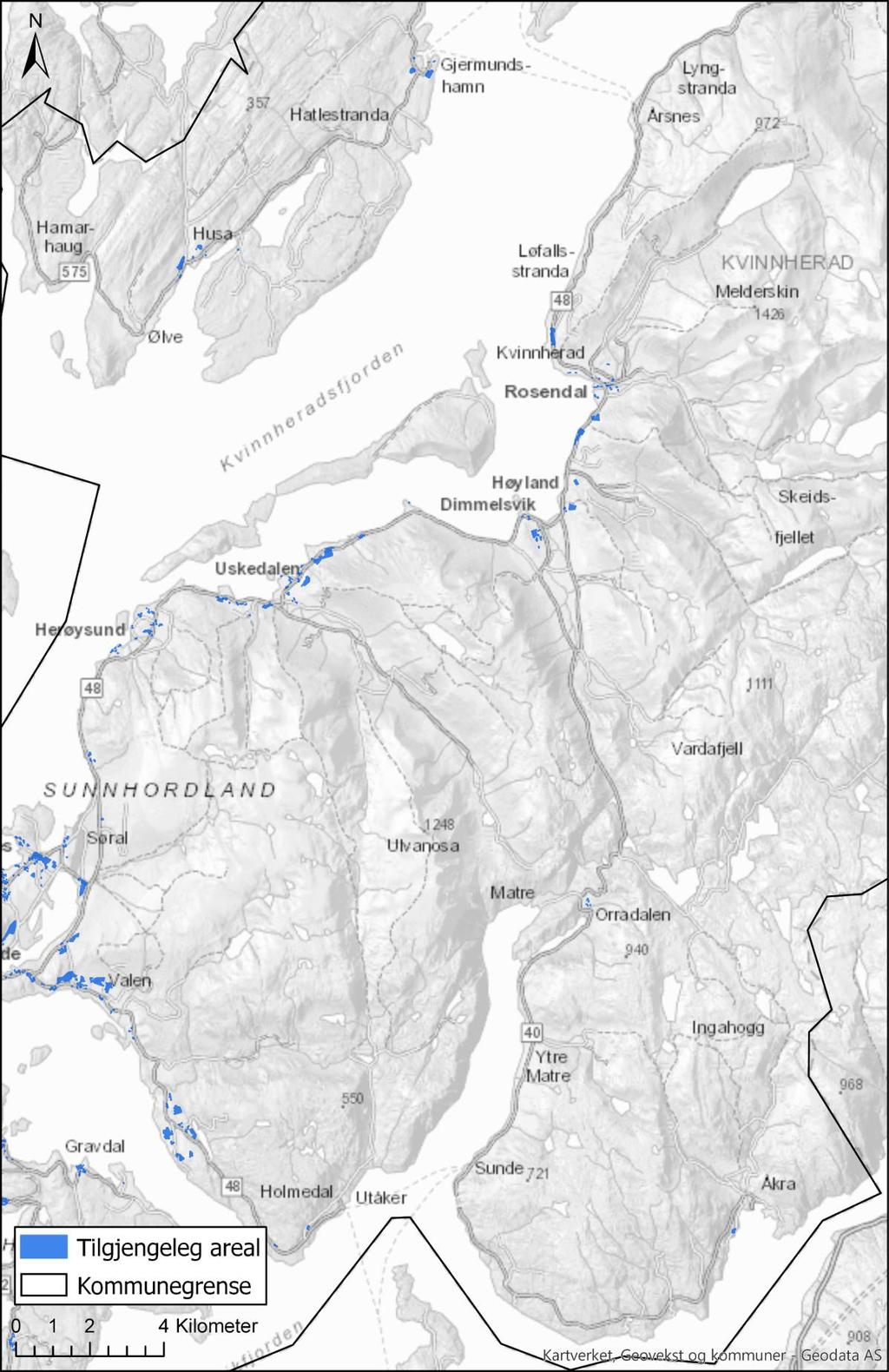 Figur 4: Kart over tilgjengeleg areal for