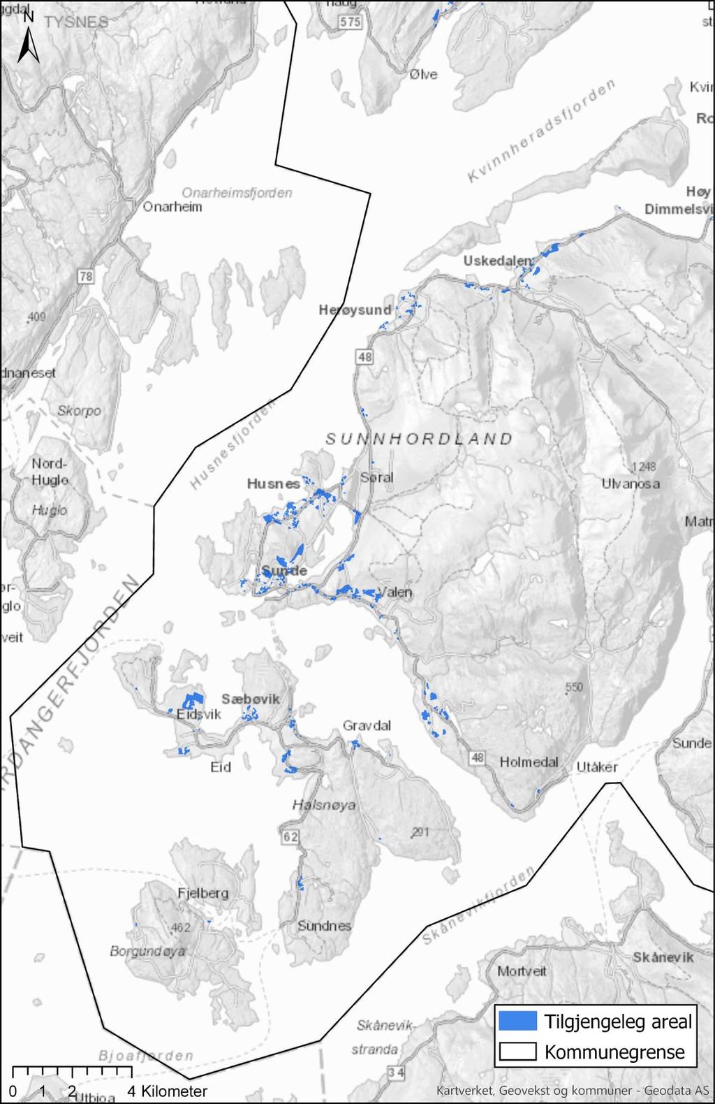 Figur 3: Kart over tilgjengeleg areal for