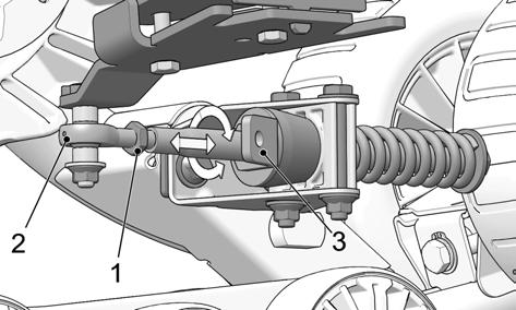 See Figure 4. Figure 6 Figure 4 Loosen jam nut (1). Adjust length of rod end (2) by rotating the steering limiter support plate on (3) the stabilizing arm.