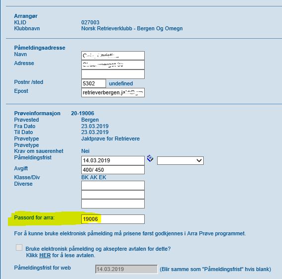 Informasjonen i dette bildet er hentet fra søknaden når klubben søkte om å få avholde prøven året før.