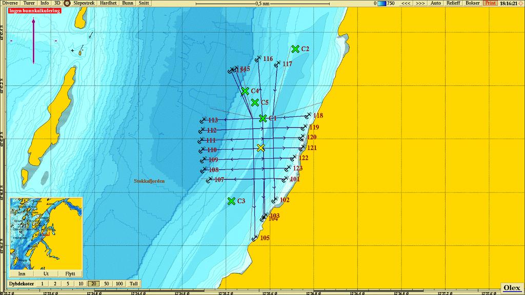 Tabell 8: Strømmålinger ved Stokkasjøen. Målingene er utført med rotormåler, og målingene på 5 og 50 m er fra perioden 01.12.2009-04.01.2011 (65 46.966`N 12 35.