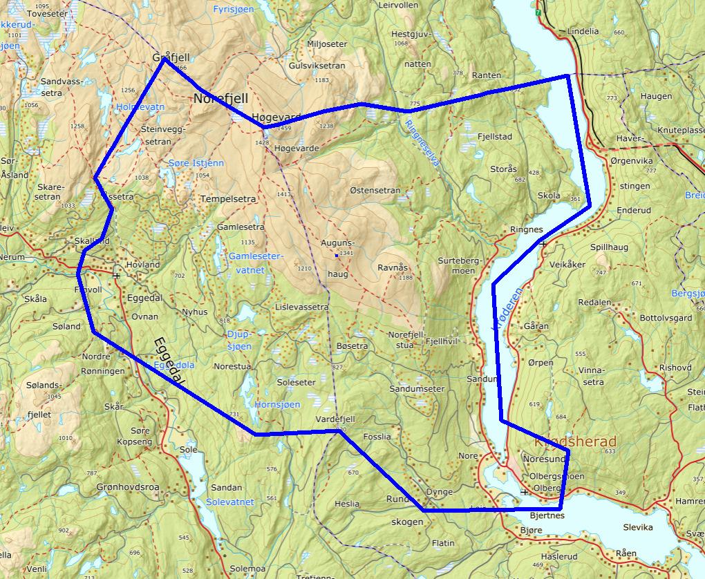 2. Avgrensning av plan- og utredningsområde Planområdene er som vist i kartet under og strekkers seg i begge kommunene over et variert natur- og landskapsområde. Fra fjellplatå på over 1000 moh.