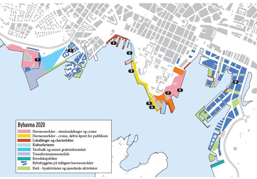 Utvikling av byhavna i perioden 2013-2020 1. Hjortnes fergeterminal inkl. Hjortnesbuen er under utbygging 2. Hans Jægers kvartal på Filipstad byutvikles 3.