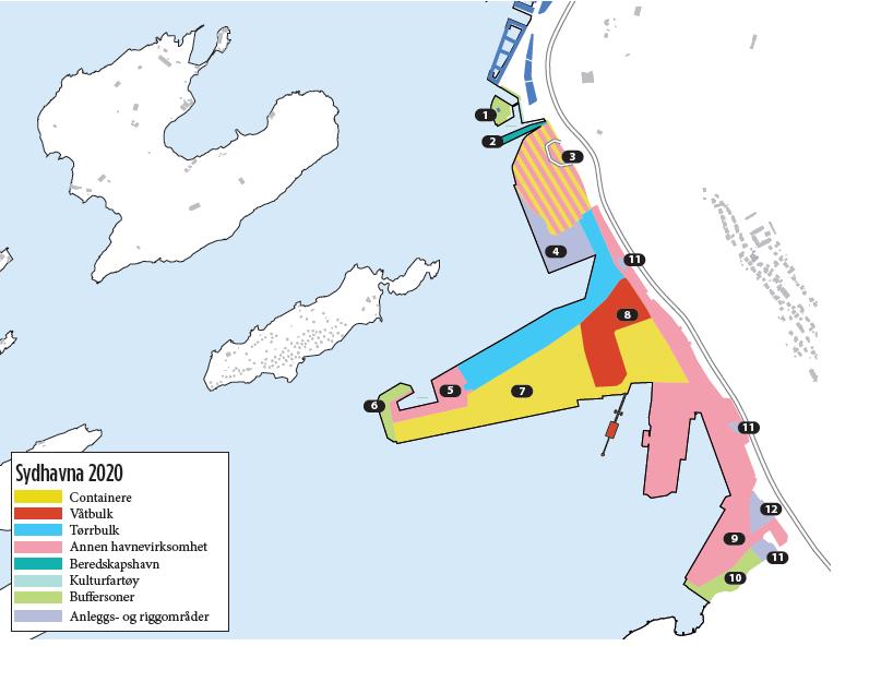 Utvikling av Sydhavna 2013-2020 1. Kongshavn buffersone opparbeides 2. Etablering av beredskapshavn for uttrykningsfartøy og taubåter 3.