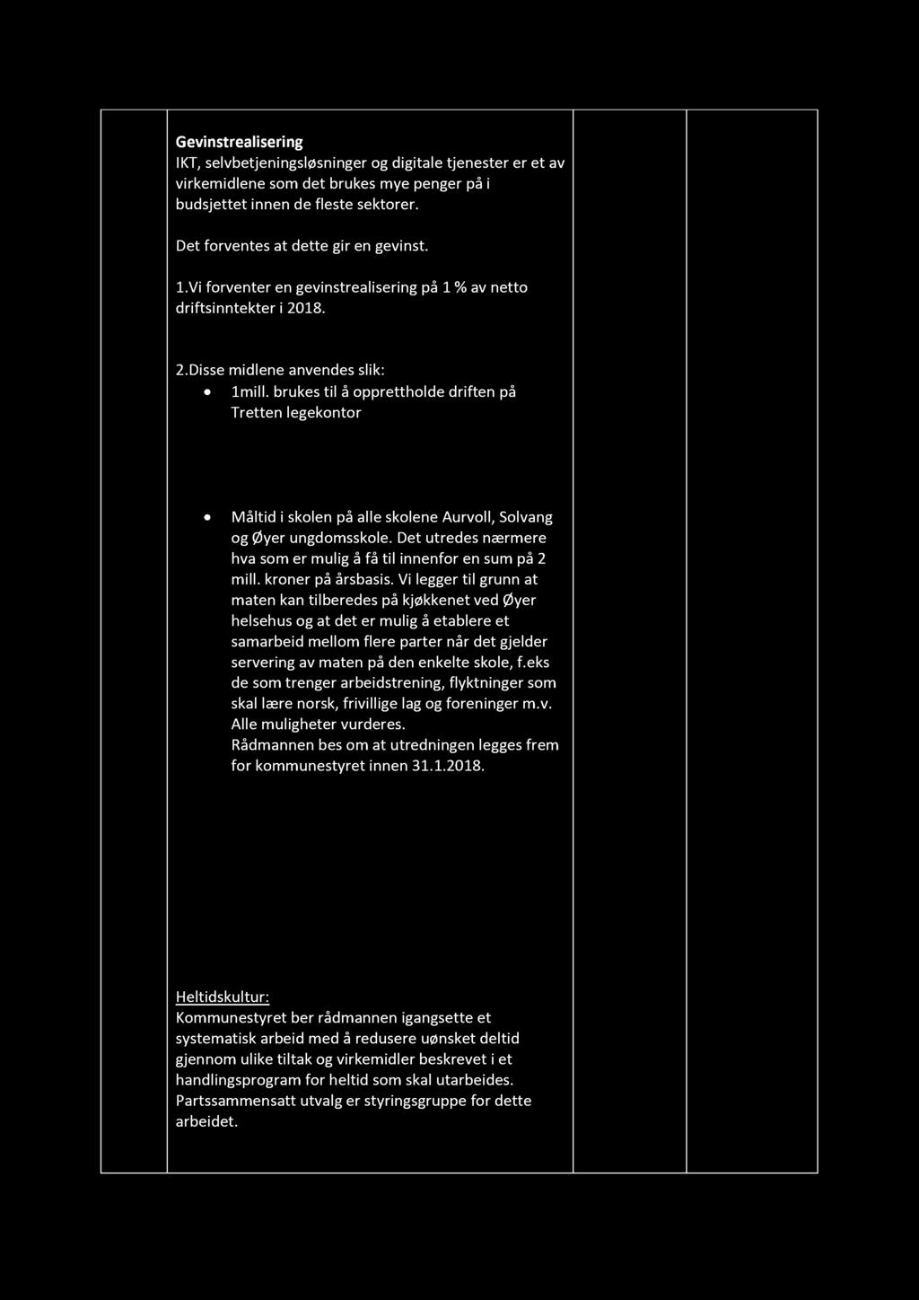 Gevinstrealisering IKT, selvbetjeningsløsninger og digitale tjenester er et av virkemidlene som det brukes mye penger på i budsjettet innen de fleste sektorer. Det forventes at dette gir en gevinst.