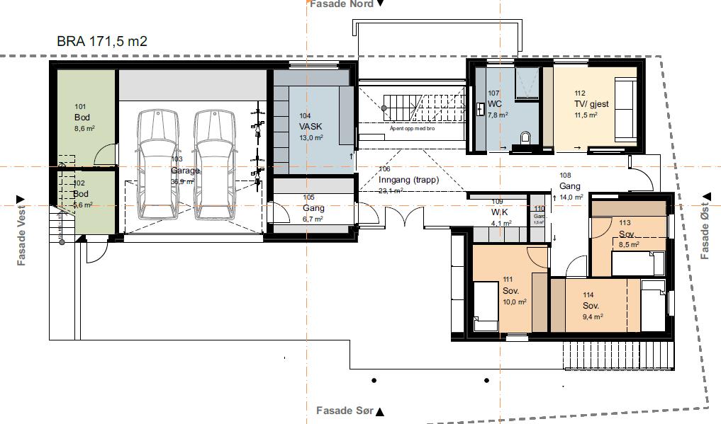 Side 5 av 18 Plantegning: Areal: Tomteareal: 1036 m 2 Bruksareal: 1.etg.: 2.etg.: Totalt: 171,5 m 2. 162 m 2. 333,5 m 2. Bebygd areal: 238,3 m 2.