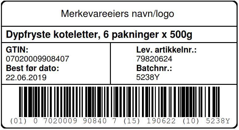 Eksempel på GS1 Prduktetikett fr D-pak, fr prdukt med