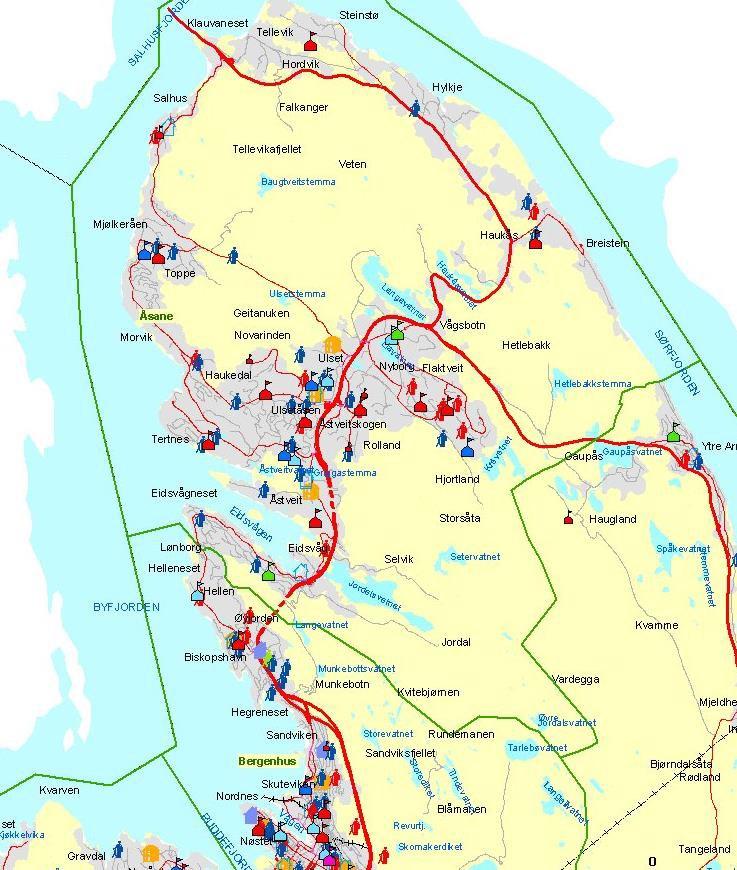 , se plankart i figur 3. Størrelse på dagligvarehandel er begrenset til 1.500 m 2, i samsvar med KPA2010. Det er regulert inn gang- og sykkelveg langs Salhusvegen, samt holdeplasser for buss.